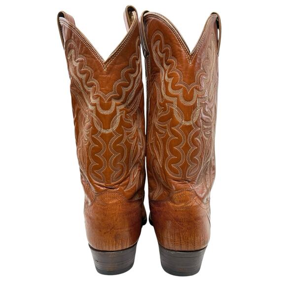 Justin Cowboy Western Boots Vintage Lizard Men’s 10.5 D Orange Camel Tan Leather - Picture 6 of 12